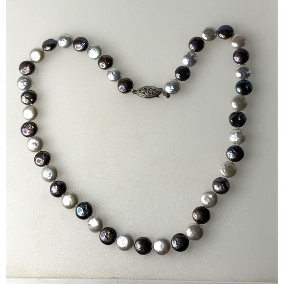 Baroque Pearl Necklace 18" With Sterling Silver Clasp In Iridescent Tones - Picture 1 of 8